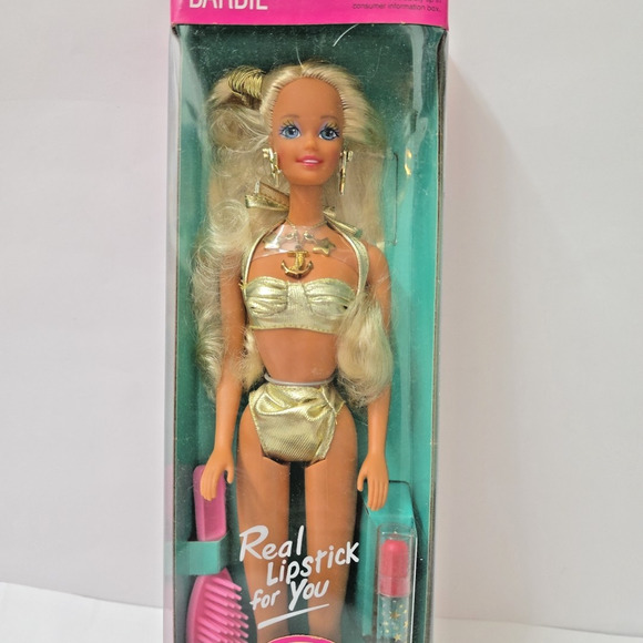 Rare 1991 Sensation Barbie Gold Metallic Bikini Lipstick Anchor Necklace 1390 - Picture 2 of 7